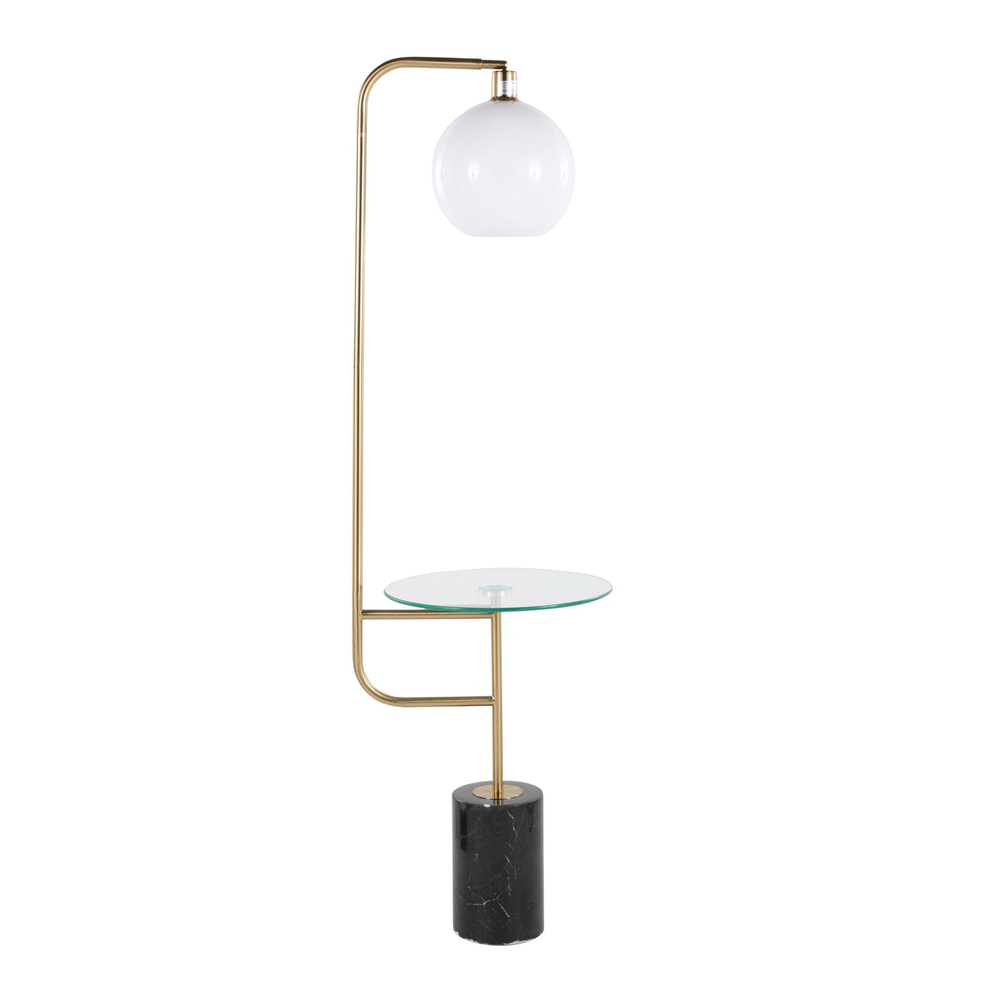 Symbol Contemporary/Glam Floor Lamp with Clear Glass Side Table, Gold Metal Accents, Black Marble Base, and White Shade By LumiSource | Floor Lamps | Modishstore - 5