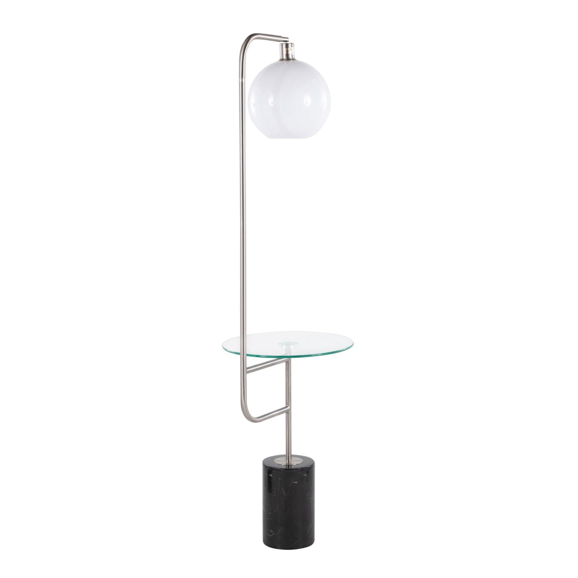 Symbol Contemporary/Glam Floor Lamp with Clear Glass Side Table, Gold Metal Accents, Black Marble Base, and White Shade By LumiSource | Floor Lamps | Modishstore - 14
