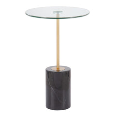 LumiSource Symbol Side Table with Tempered Glass, Painted Steel, Marble with Black Marble , White marble and concrete top