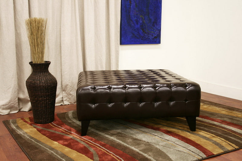 Baxton Studio Pemberly Dark Brown Bonded Leather Square Ottoman | Modishstore | Ottomans