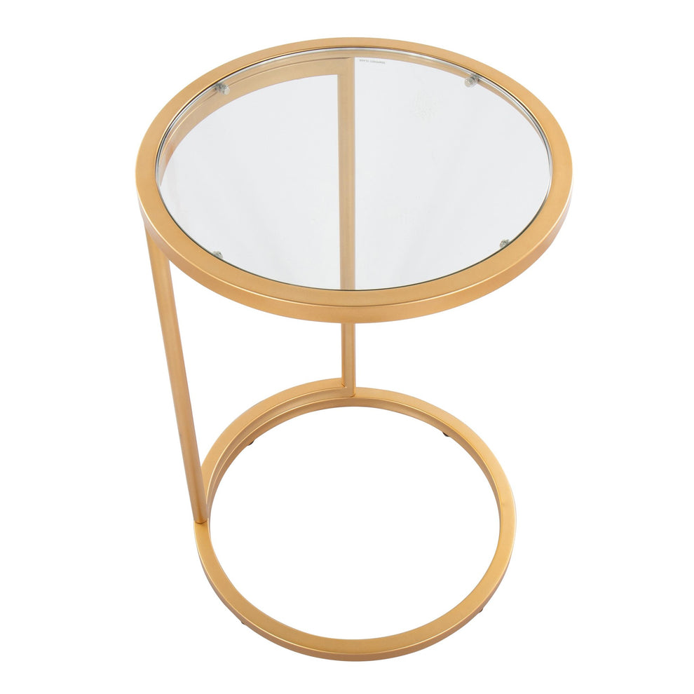 Round Zenn End Table in Gold Metal with Clear Glass Table Top By LumiSource | Side Tables | Modishstore - 3