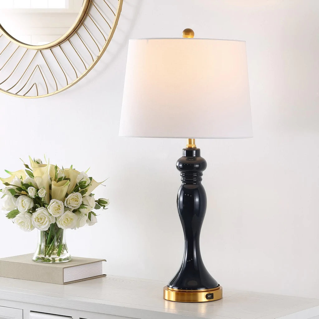 Safavieh Cayson, 28 Inch, Navy, Glass/Iron Table Lamp W/ Usb Port? - Navy | Table Lamps | Modishstore