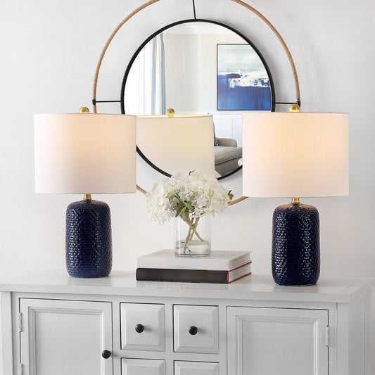 Safavieh Huxley Ceramic Table Lamp Set Of 2 - Navy Blue | Table Lamps | Modishstore