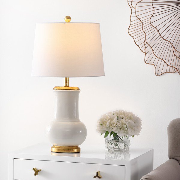 Safavieh Emberson, 25 Inch, Ivory/Gold, Ceramic Table Lamp - Ivory | Table Lamps | Modishstore