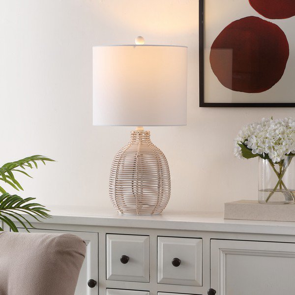 Safavieh Oroya, 23 Inch, White, Rattan Table Lamp - White | Table Lamps | Modishstore