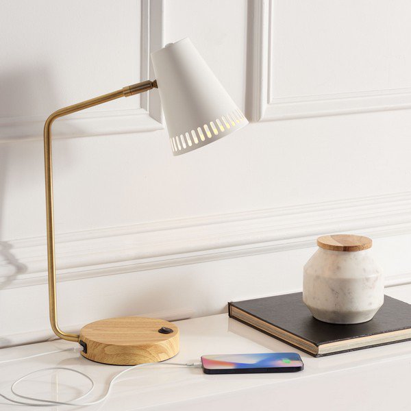 Safavieh Veda, 19 Inch, Gold/White, Steel Table Lamp W/ Usb Port - Gold | Table Lamps | Modishstore