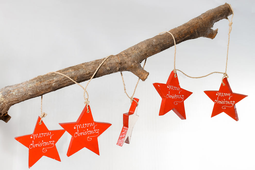 Christmas Star Ornament- String of 5- Silver/Green/Golden/Red-2