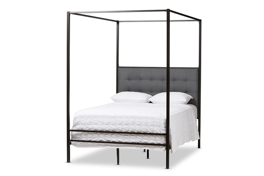 baxton studio eleanor vintage industrial black finished metal canopy queen bed | Modish Furniture Store-2