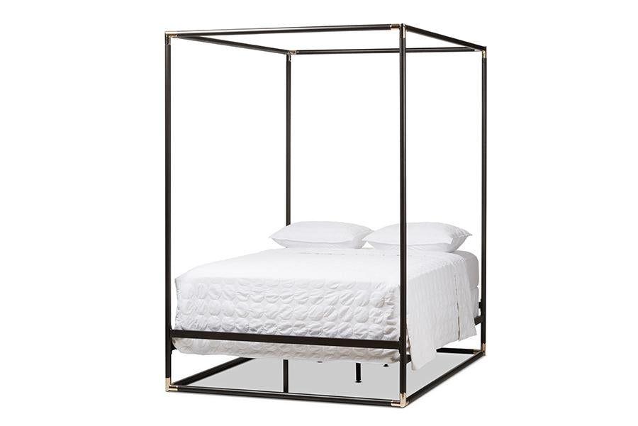 baxton studio eva vintage industrial black finished metal canopy queen bed | Modish Furniture Store-2