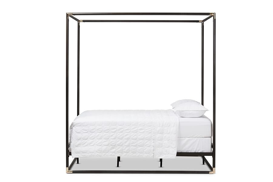 baxton studio eva vintage industrial black finished metal canopy queen bed | Modish Furniture Store-3