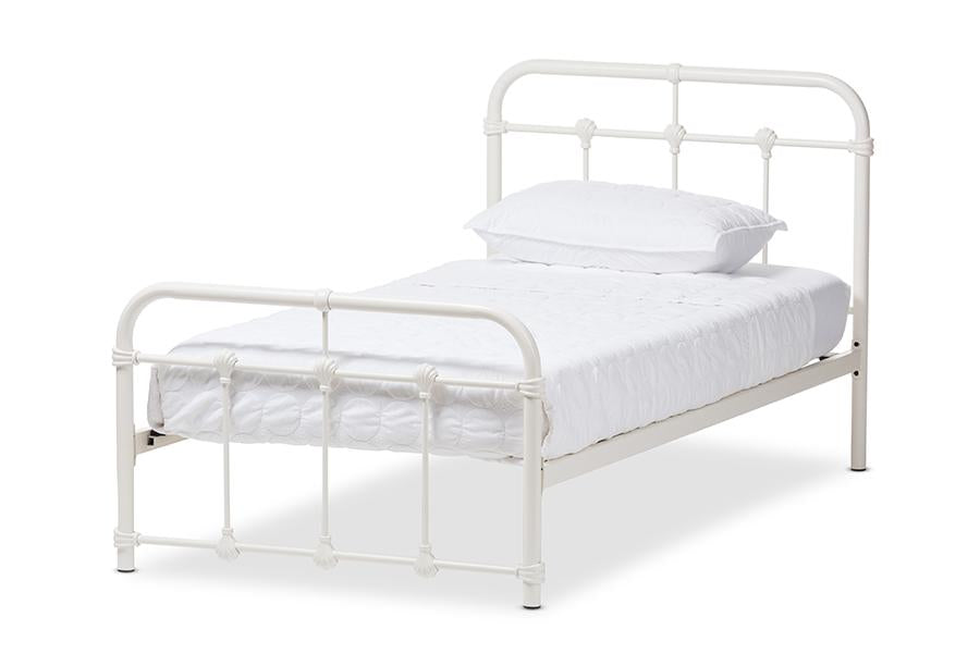 baxton studio mandy vintage industrial white finished metal twin size platform bed | Modish Furniture Store-2