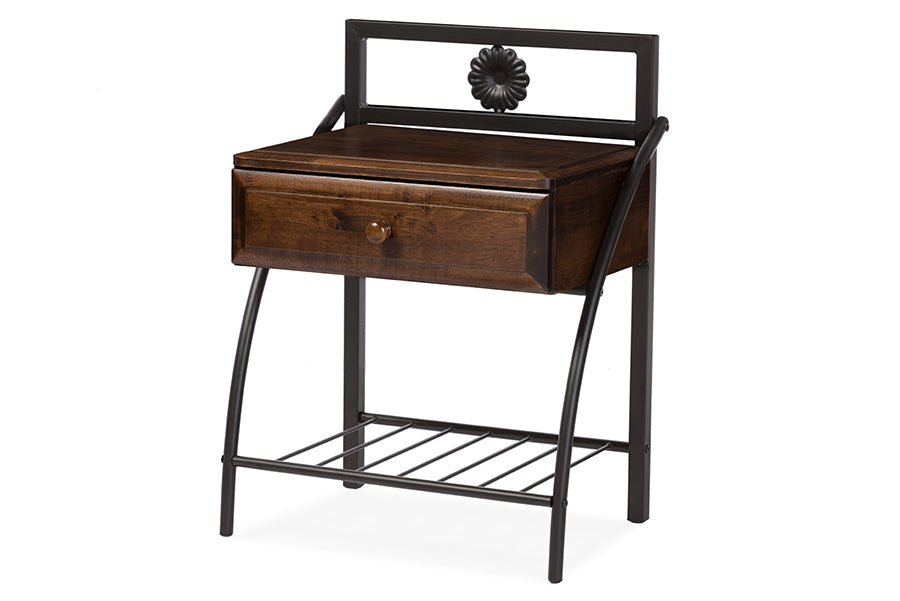 baxton studio jevenci vintage industrial black finished metal nightstand | Modish Furniture Store-2
