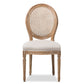 Baxton Studio Adelia French Vintage Cottage Weathered Oak Finish Wood and Beige Fabric Upholstered Dining Side Chair with Round Cane Back | Modishstore | Dining Chairs - 3