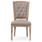 Baxton Studio Estelle Chic Rustic French Country Cottage Weathered Oak Beige Fabric Button-tufted Upholstered Dining Chair | Modishstore | Dining Chairs