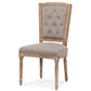 Baxton Studio Estelle Chic Rustic French Country Cottage Weathered Oak Beige Fabric Button-tufted Upholstered Dining Chair | Modishstore | Dining Chairs - 2