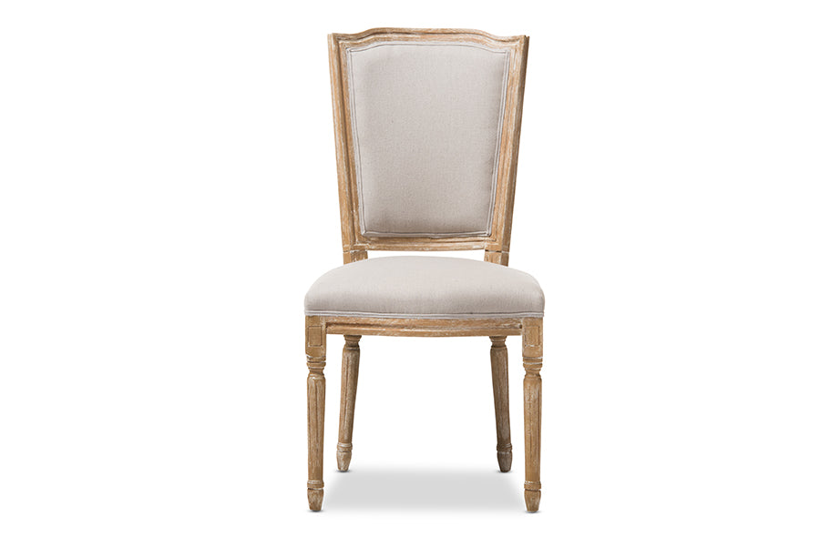 Baxton Studio Cadencia French Vintage Cottage Weathered Oak Finish Wood and Beige Fabric Upholstered Dining Side Chair | Modishstore | Dining Chairs - 3