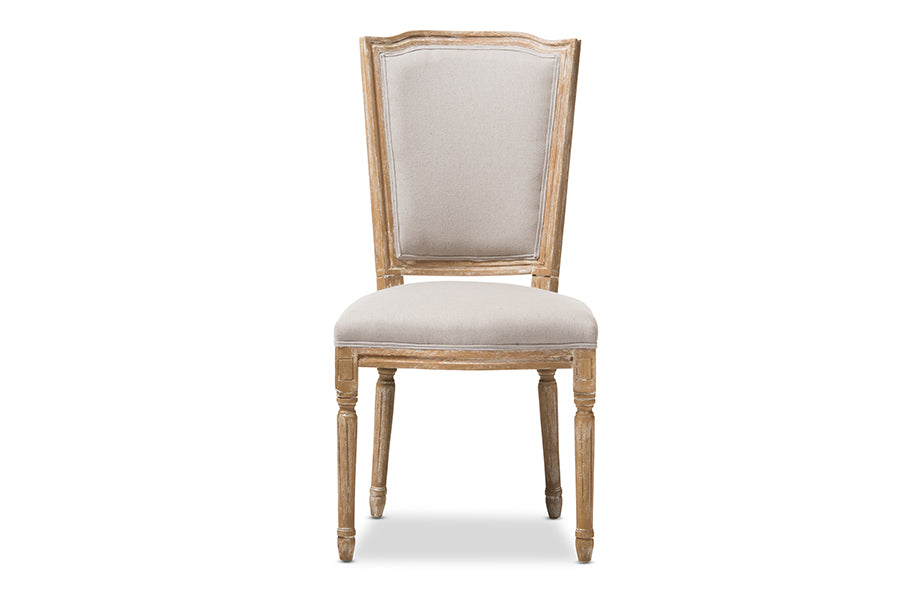 Baxton Studio Cadencia French Vintage Cottage Weathered Oak Finish Wood and Beige Fabric Upholstered Dining Side Chair | Modishstore | Dining Chairs - 3