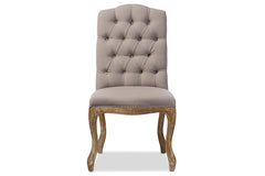 Baxton Studio Hudson Chic Rustic French Country Cottage Weathered Oak Beige Fabric Button-tufted Upholstered Dining Chair