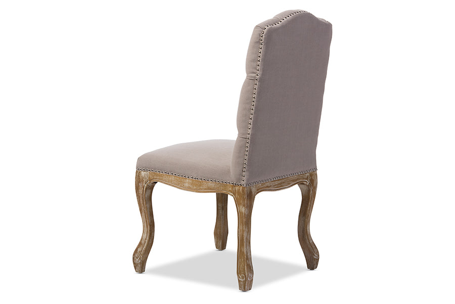 Baxton Studio Hudson Chic Rustic French Country Cottage Weathered Oak Beige Fabric Button-tufted Upholstered Dining Chair | Modishstore | Dining Chairs - 2