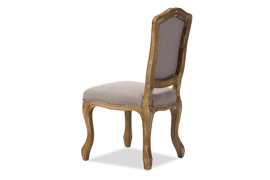 Baxton Studio Chateauneuf French Vintage Cottage Weathered Oak Beige Fabric Upholstered Dining Side Chair | Modishstore | Dining Chairs - 2