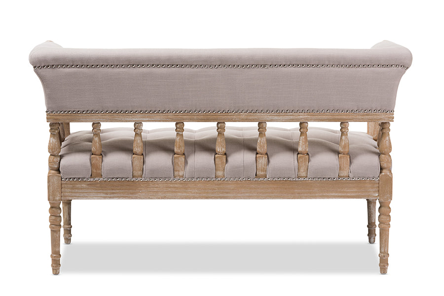 baxton studio nora swedish gustavian style distressed oak wood linen upholstered sofa settee | Modish Furniture Store-4