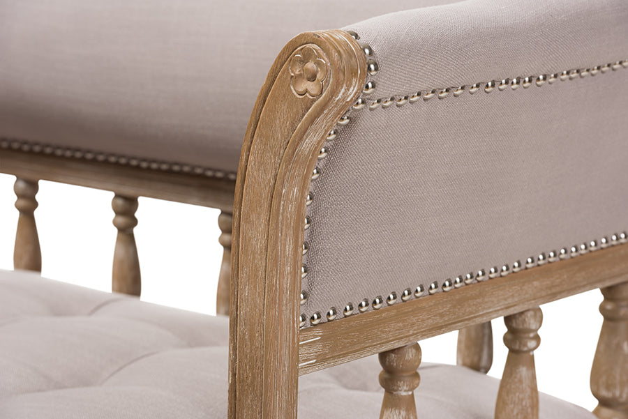 baxton studio nora swedish gustavian style distressed oak wood linen upholstered sofa settee | Modish Furniture Store-6