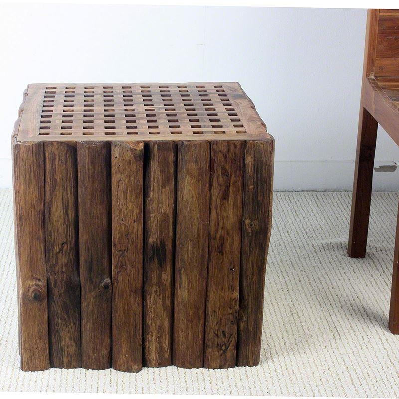 Haussmann Teak Timber Block Lattice 18" H - Teak Oil | End Tables | Modishstore-5