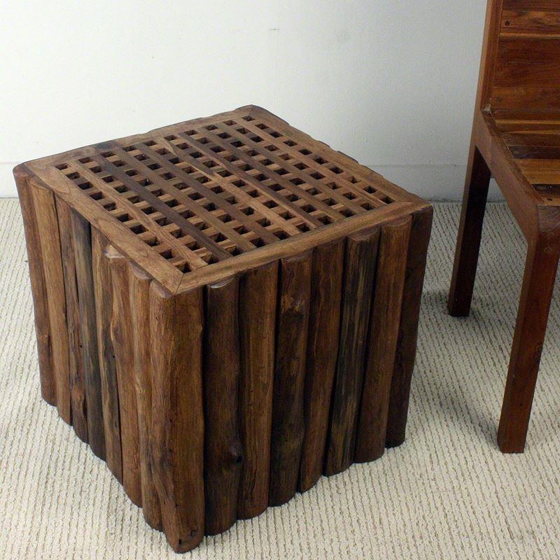 Haussmann Teak Timber Block Lattice 18" H - Teak Oil | End Tables | Modishstore-2