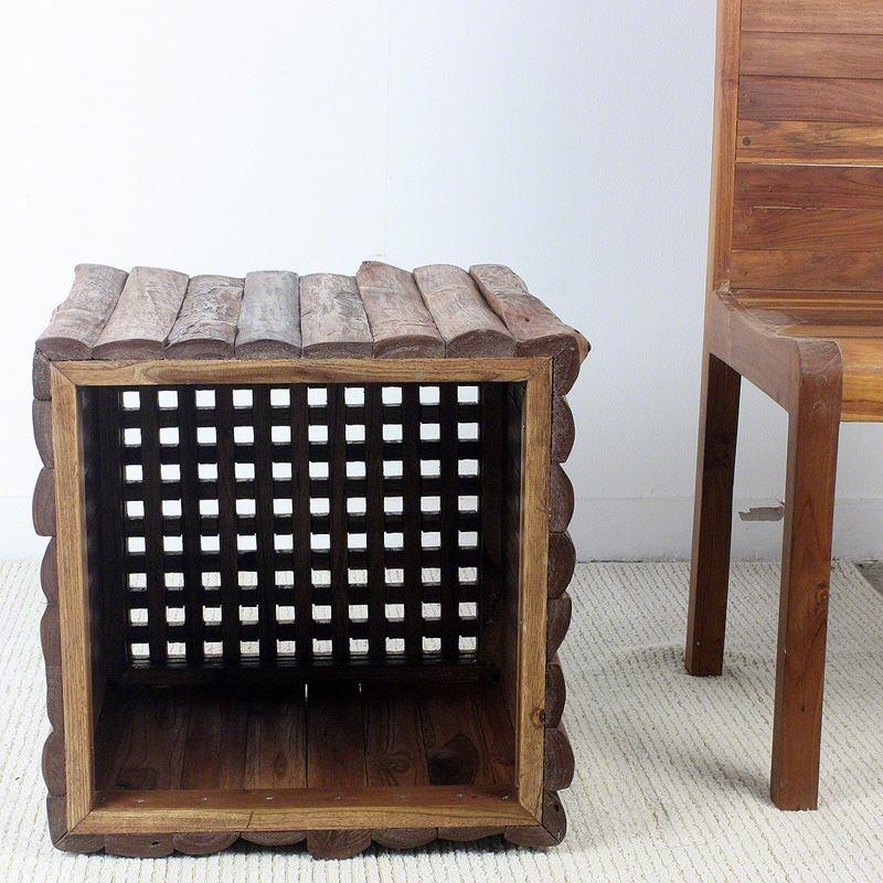 Haussmann Teak Timber Block Lattice 18" H - Teak Oil | End Tables | Modishstore-3