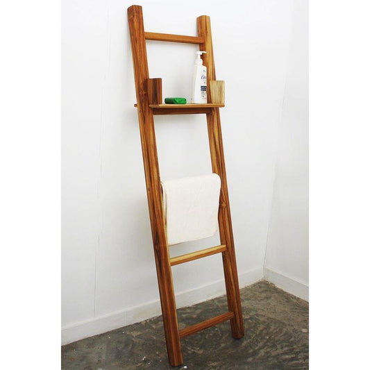 Haussmann Teak Towel Ladder 64" H With Adjustable Shelf Teak Oil | Shelves & Shelving Units | Modishstore
