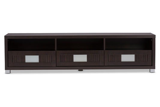 Baxton Studio Gerhardine Dark Brown Wood 63-Inch TV Cabinet with 3-drawer | Modishstore | Drawers