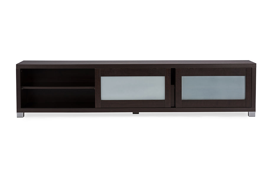 baxton studio gerhardine dark brown wood 70 inch tv cabinet with 2 sliding doors and drawer | Modish Furniture Store-2