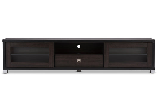 Baxton Studio Beasley 70-Inch Dark Brown TV Cabinet with 2 Sliding Doors and Drawer | Modishstore | Cabinets