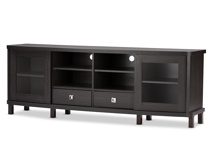 baxton studio walda 70 inch greyish dark brown wood tv cabinet with 2 sliding doors and 2 drawers | Modish Furniture Store-2