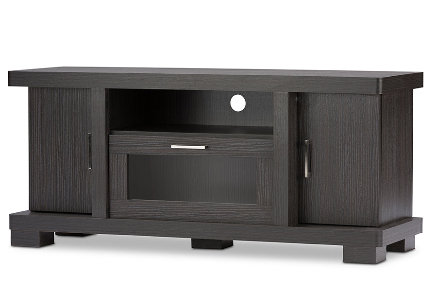 baxton studio viveka 47 inch greyish dark brown wood tv cabinet with 2 doors | Modish Furniture Store-3