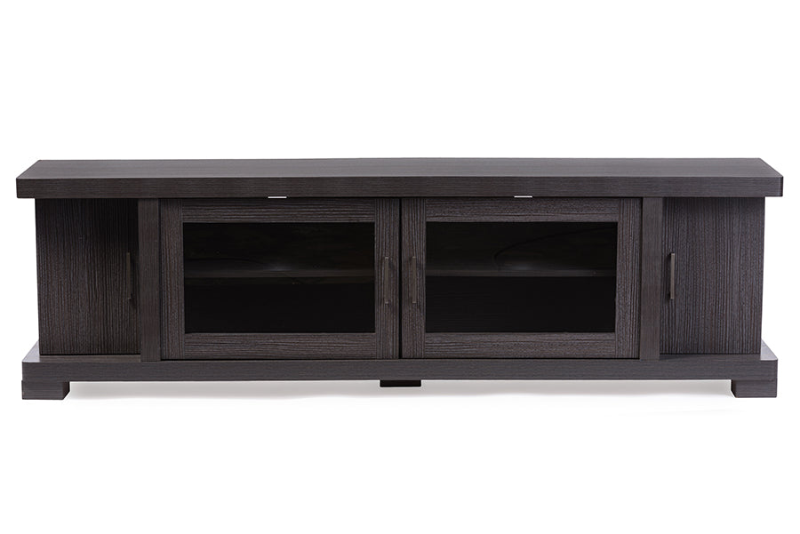 Baxton Studio Viveka 70-Inch Greyish Dark Brown Wood TV Cabinet with 2 Glass Doors and 2 Doors | Modishstore | Cabinets