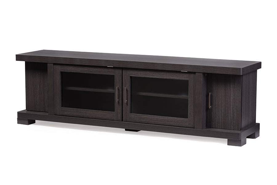 baxton studio viveka 70 inch greyish dark brown wood tv cabinet with 2 glass doors and 2 doors | Modish Furniture Store-2