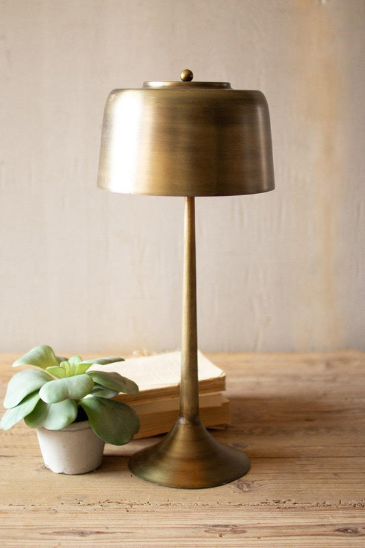 Tall Antique Brass Table Lamp With Brass Shade by Kalalou | Modishstore | Table Lamps