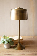 Tall Antique Brass Table Lamp With Brass Shade By Kalalou