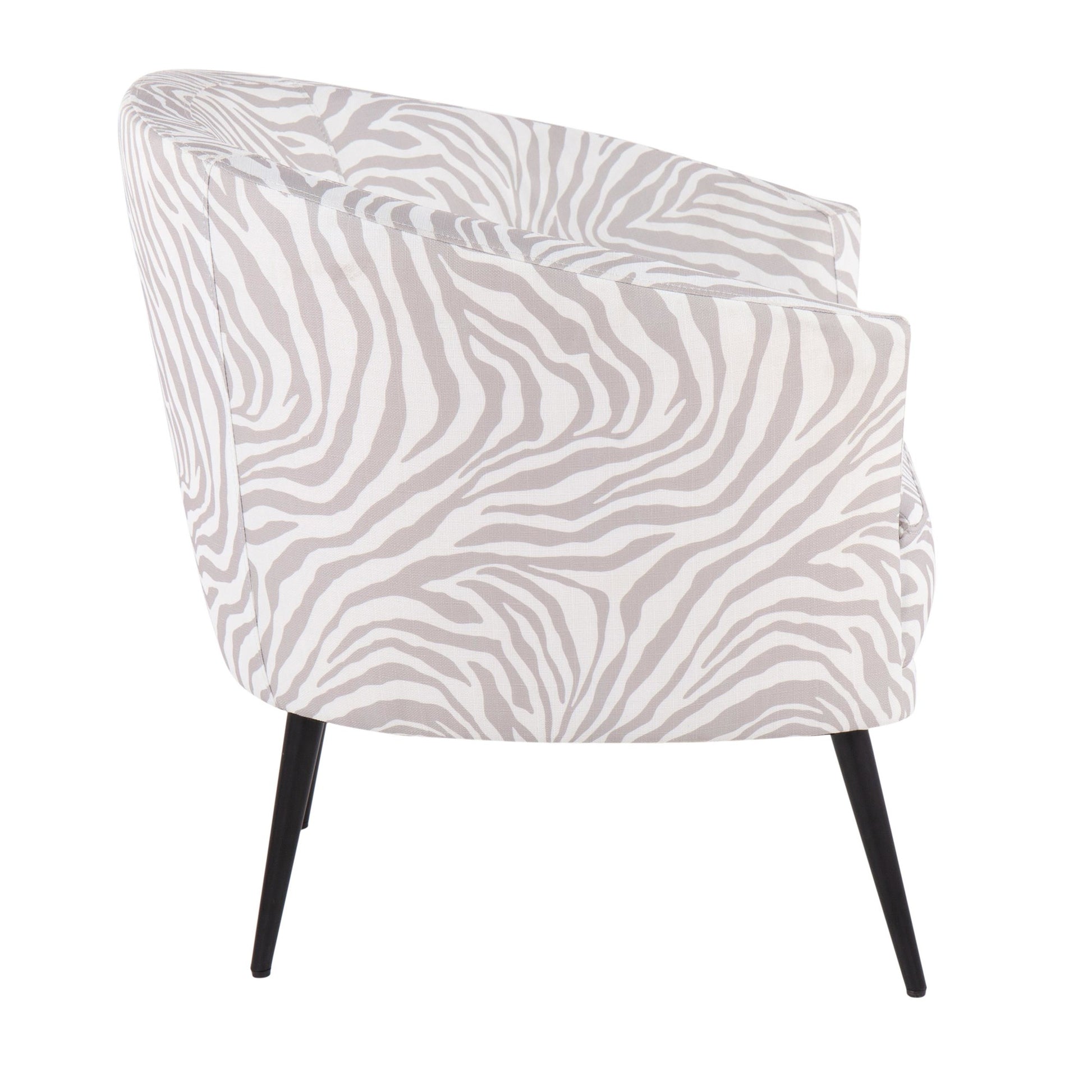 Tania Contemporary/glam Accent Chair in Black Steel and Grey Zebra Fabric By LumiSource | Accent Chairs | Modishstore - 4