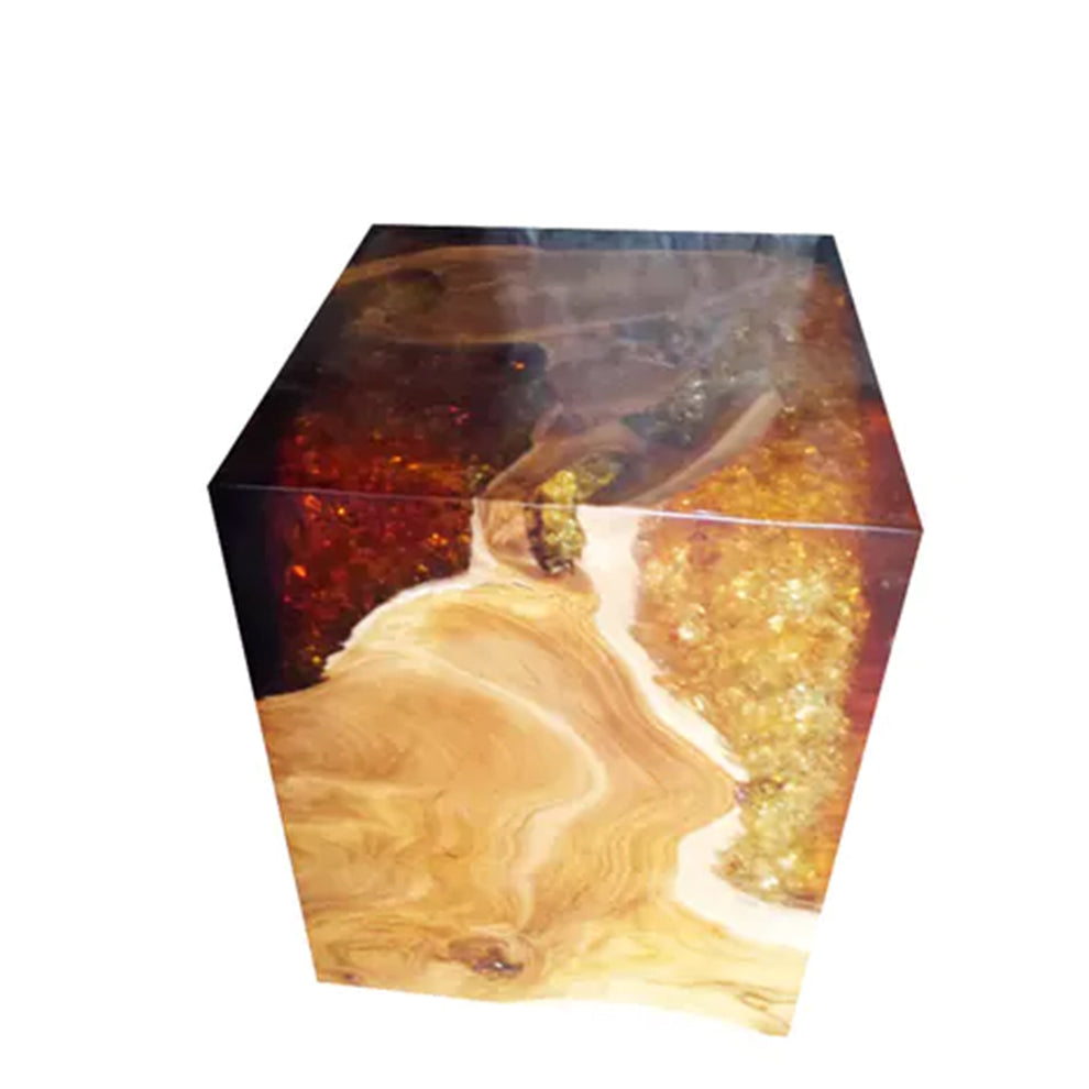 Teak Root & Cracked Resin Stool- Ochre/Brown | Stools | Modishstore - 2