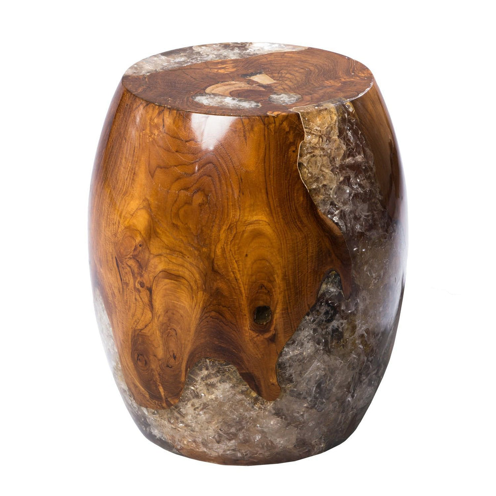 Teak Root and Resin Drum Stool CR-2030 | Resin Side Tables | Modishstore - 3