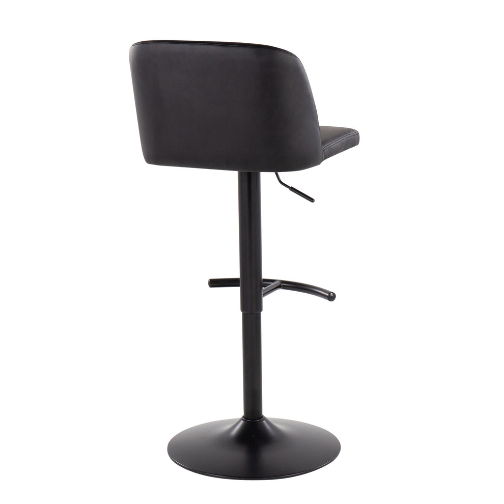 Toriano Contemporary Adjustable Bar Stool in Black Steel with Rounded T Footrest and Black Faux Leather By LumiSource - Set of 2 | Bar Stools | Modishstore - 7