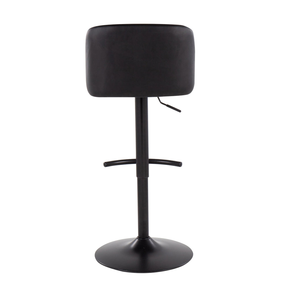 Toriano Contemporary Adjustable Bar Stool in Black Steel with Rounded T Footrest and Black Faux Leather By LumiSource - Set of 2 | Bar Stools | Modishstore - 8