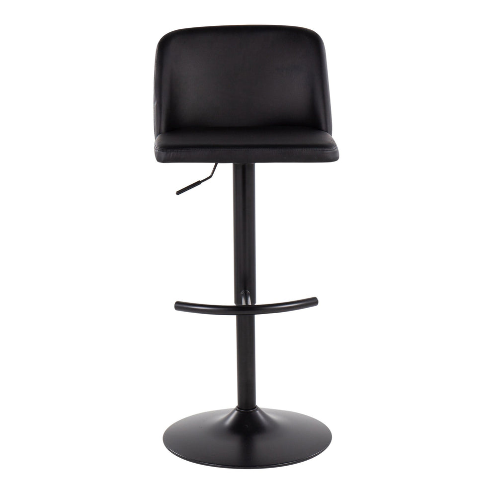 Toriano Contemporary Adjustable Bar Stool in Black Steel with Rounded T Footrest and Black Faux Leather By LumiSource - Set of 2 | Bar Stools | Modishstore - 2