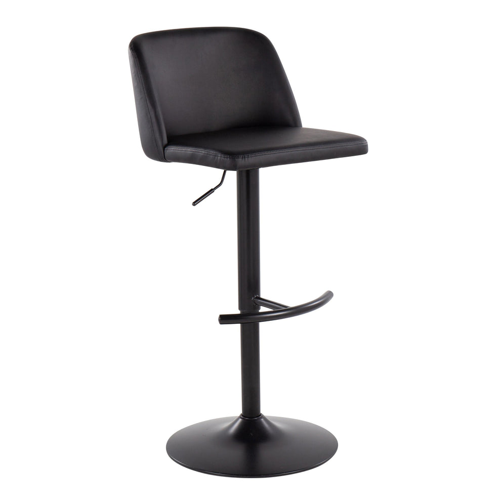 Toriano Contemporary Adjustable Bar Stool in Black Steel with Rounded T Footrest and Black Faux Leather By LumiSource - Set of 2 | Bar Stools | Modishstore - 5