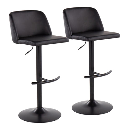 Toriano Contemporary Adjustable Bar Stool in Black Steel with Rounded T Footrest and Black Faux Leather By LumiSource - Set of 2 | Bar Stools | Modishstore