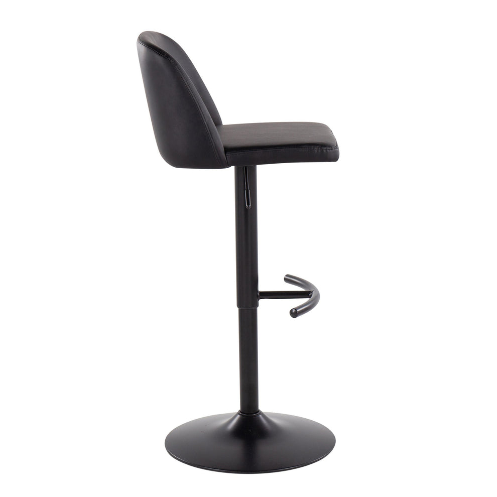 Toriano Contemporary Adjustable Bar Stool in Black Steel with Rounded T Footrest and Black Faux Leather By LumiSource - Set of 2 | Bar Stools | Modishstore - 6