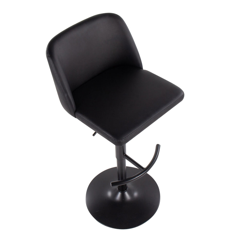 Toriano Contemporary Adjustable Bar Stool in Black Steel with Rounded T Footrest and Black Faux Leather By LumiSource - Set of 2 | Bar Stools | Modishstore - 3