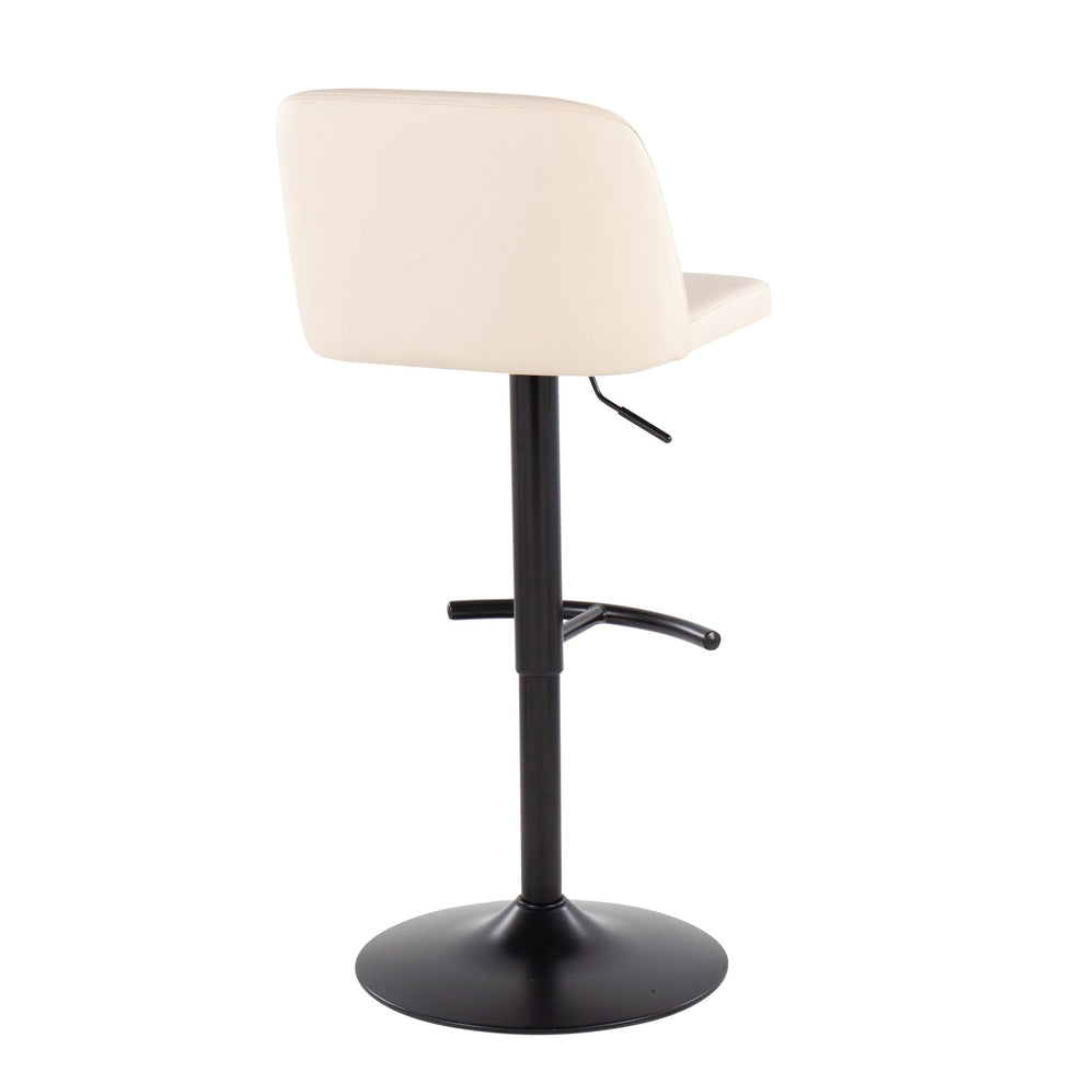 Toriano Contemporary Adjustable Bar Stool in Black Steel with Rounded T Footrest and Black Faux Leather By LumiSource - Set of 2 | Bar Stools | Modishstore - 15